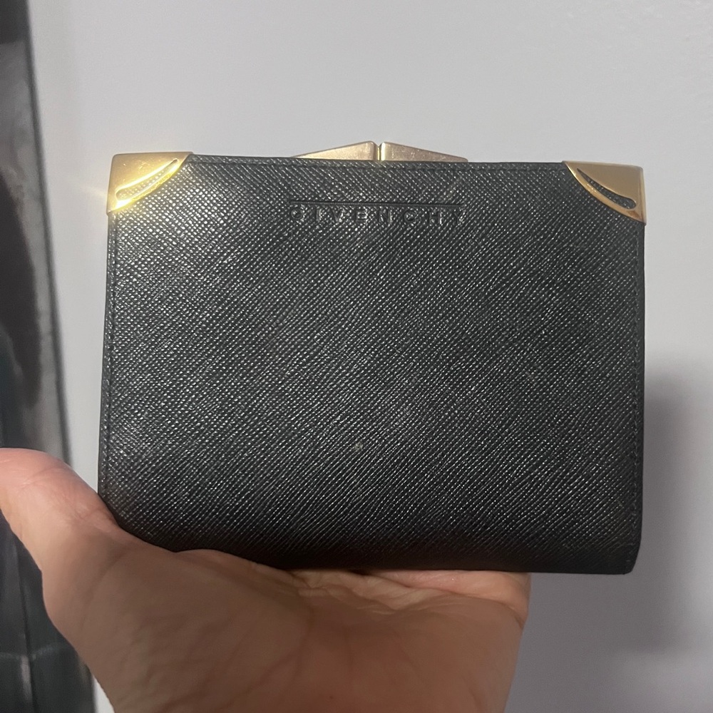 Vintage Givenchy Paris Framed Kiss Lock Wallet Navy Black Saffiano Leather Gold - Picture 14 of 14